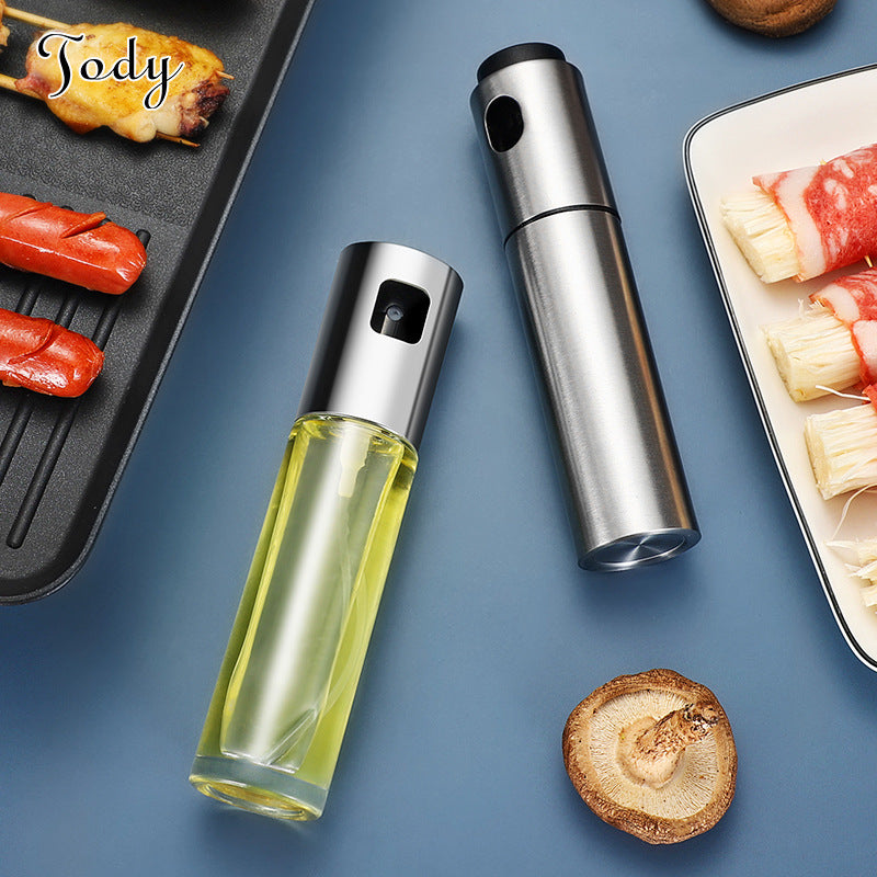 Stainless Steel Oil Spray Bottle Kitchen Household Push-type Glass Oil Pot Barbecue Seasoning Spray Oil Pot