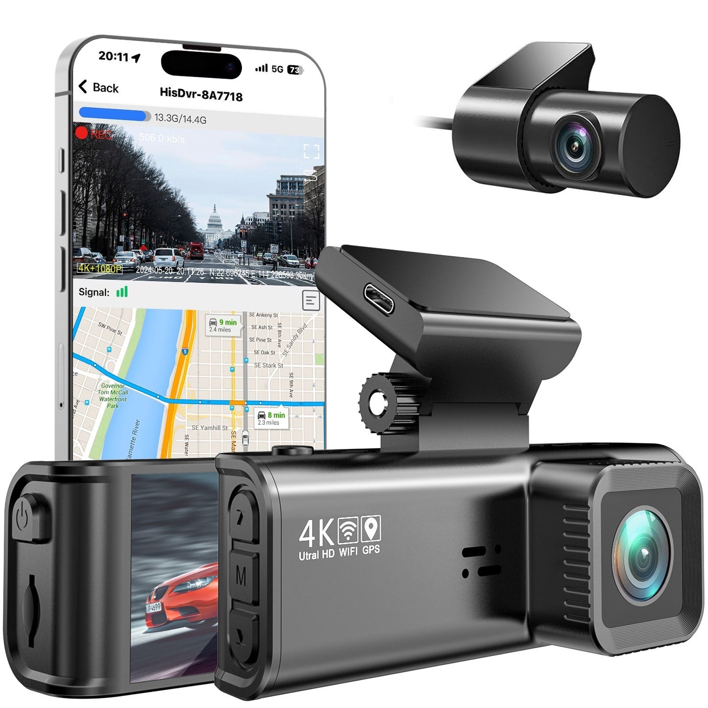 Dash Cam Front Rear, 4K+1080P  Full HD Dash Camera for Cars, Built-in Wi-Fi GPS, Night Vision, 170°Wide Angle, WDR, 24H Parking Mode(F7NP)