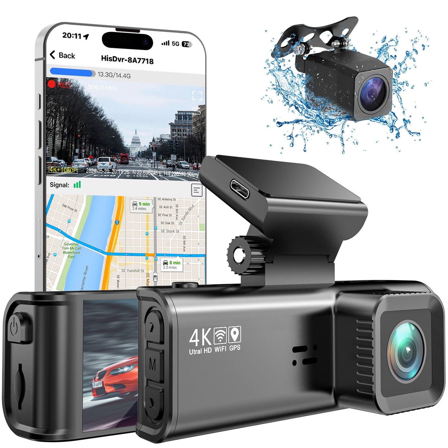 Dash Cam Front Rear, 4K+1080P  Full HD Dash Camera for Cars, Built-in Wi-Fi GPS, Night Vision, 170°Wide Angle, WDR, 24H Parking Mode(F7NP)