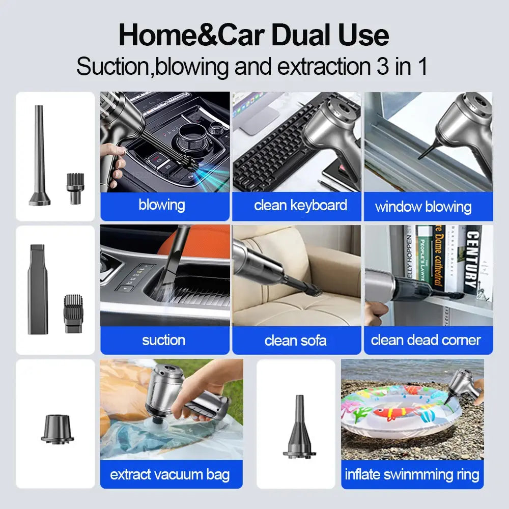 Handheld Car Vacuum Cleaner, 95000PA Car Vacuum Portable Cordless, 2 in 1 Air Duster and Vacuum Cleaner with LED Light, Multi-Nozzles, 120W High Power Hand Held Vacuum for Car, Home, Pet, Office