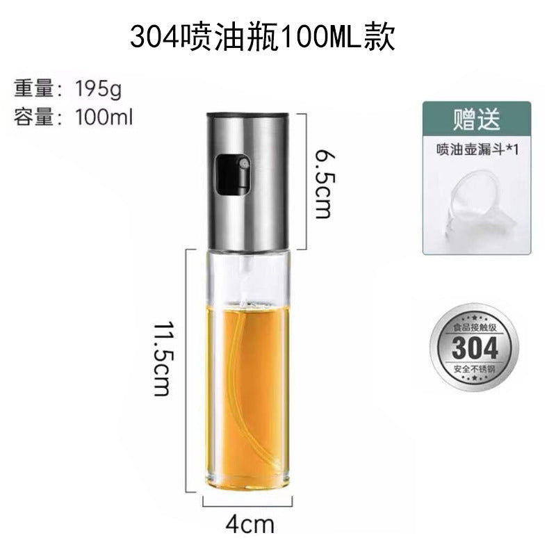 Stainless Steel Oil Spray Bottle Kitchen Household Push-type Glass Oil Pot Barbecue Seasoning Spray Oil Pot