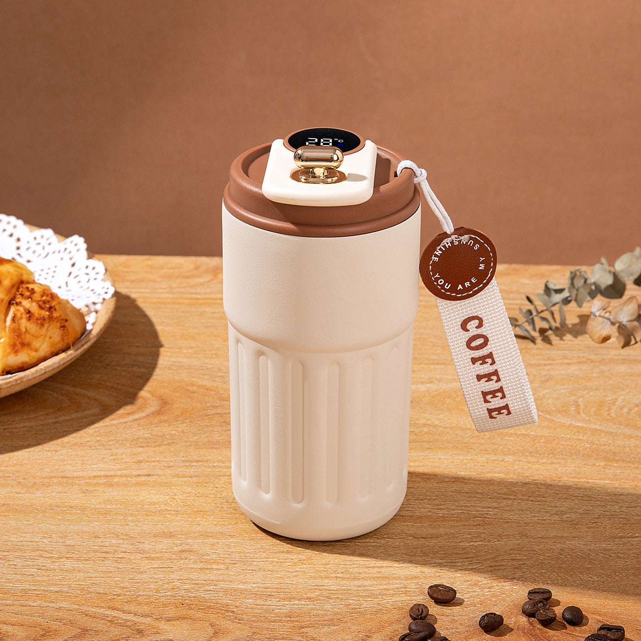 Coffee Cup 316 Stainless Steel Vacuum Cup , Water Cup High-looking Smart Temperature Measuring Rope Portable Vacuum Cup