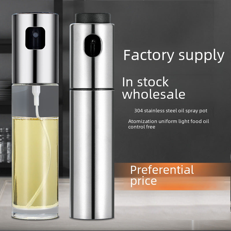 Stainless Steel Oil Spray Bottle Kitchen Household Push-type Glass Oil Pot Barbecue Seasoning Spray Oil Pot