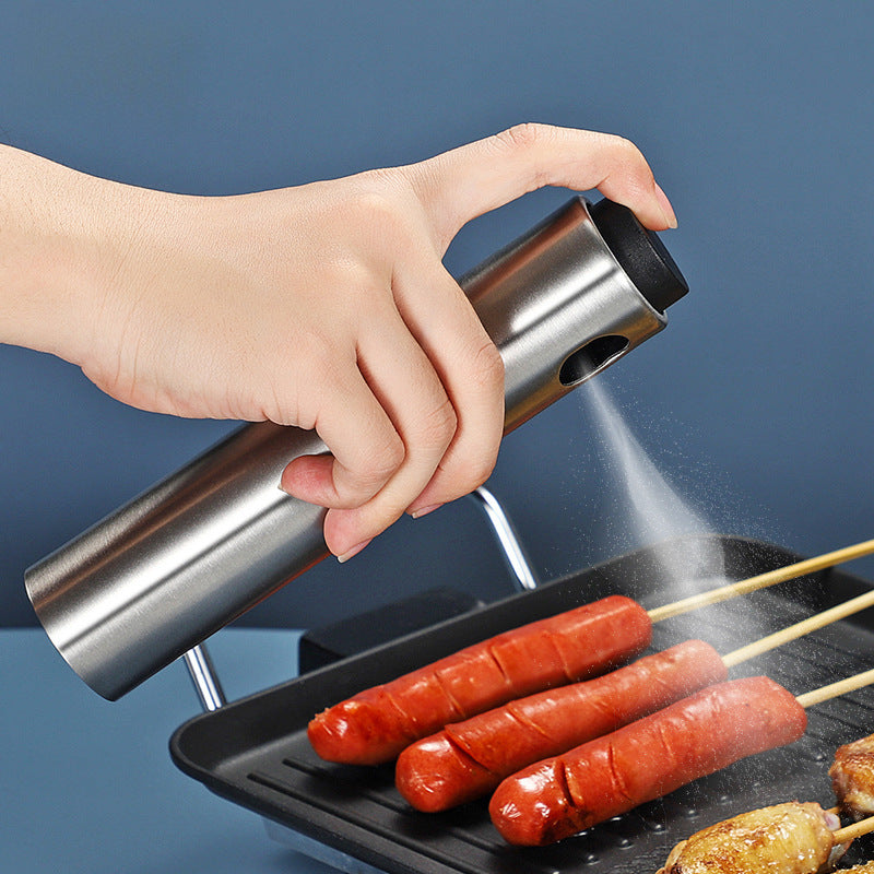 Stainless Steel Oil Spray Bottle Kitchen Household Push-type Glass Oil Pot Barbecue Seasoning Spray Oil Pot