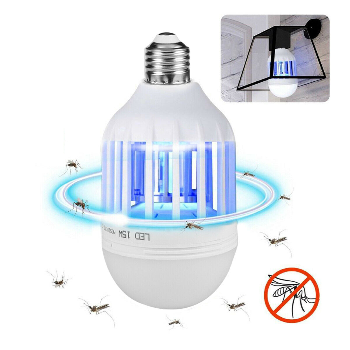 Bug Zapper Light Bulb, 2 in 1 Mosquitoes Killer Lamp Led Electronic Insect & Fly Killer, Porch Light for Entryway, Doorway, Corridor, Balcony and Patio (White)