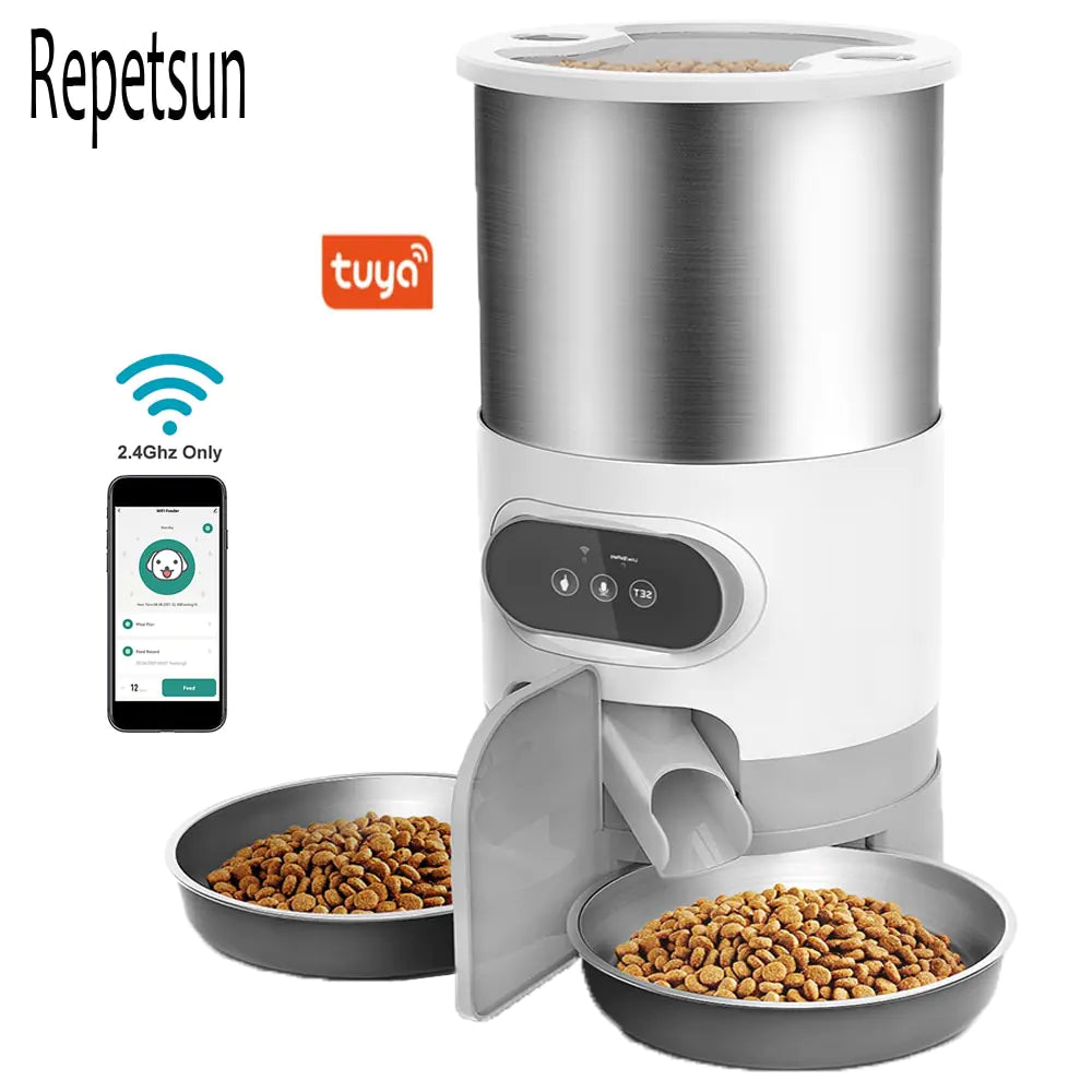 Automatic Wi-Fi Cat Feed  Dog Feeder with Freshness Preservation, 5L Timed Cat Feeder with Low Food Sensor, Up to 10 Meals Per Day, Granary Pet Feeder for Cats, Black