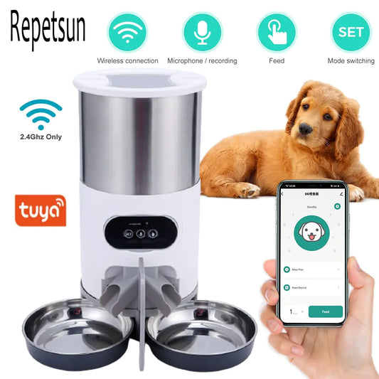 Automatic Wi-Fi Cat Feed  Dog Feeder with Freshness Preservation, 5L Timed Cat Feeder with Low Food Sensor, Up to 10 Meals Per Day, Granary Pet Feeder for Cats, Black